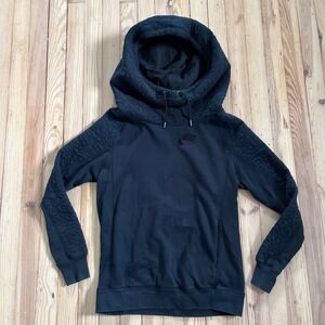 Nike Black Quilted Sleeve Cowl Neck Winter Athletic Hoodie Sweatshirt Women's XS